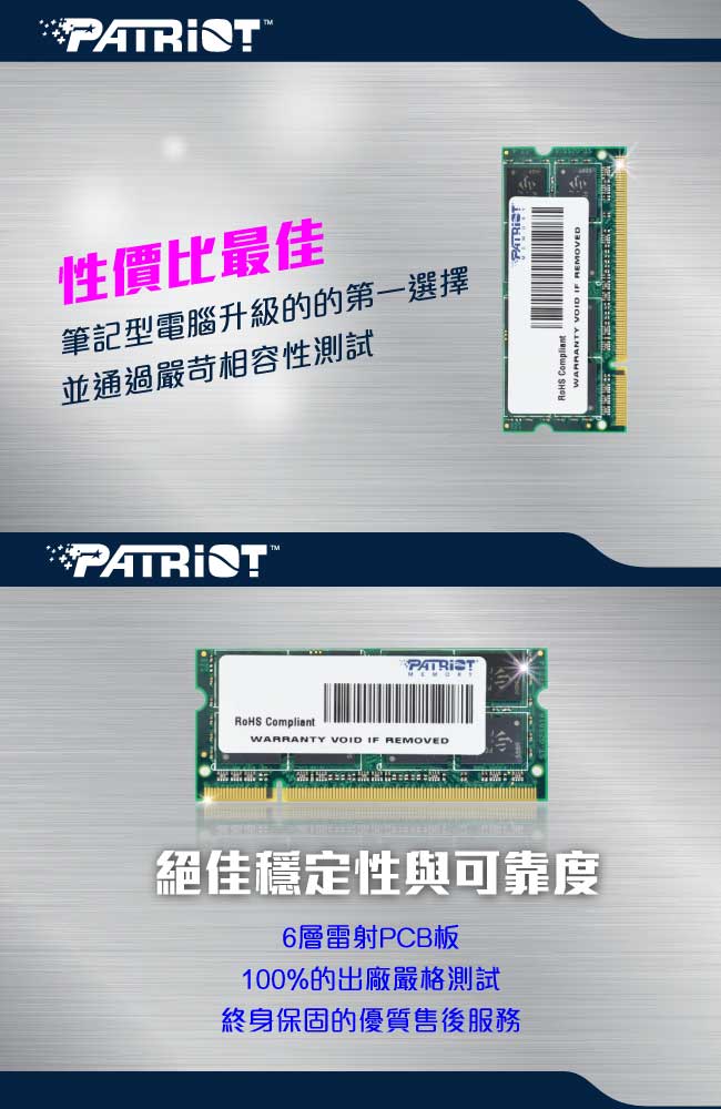 Patriot美商博帝 DDR2 800 2GB筆電用記憶體