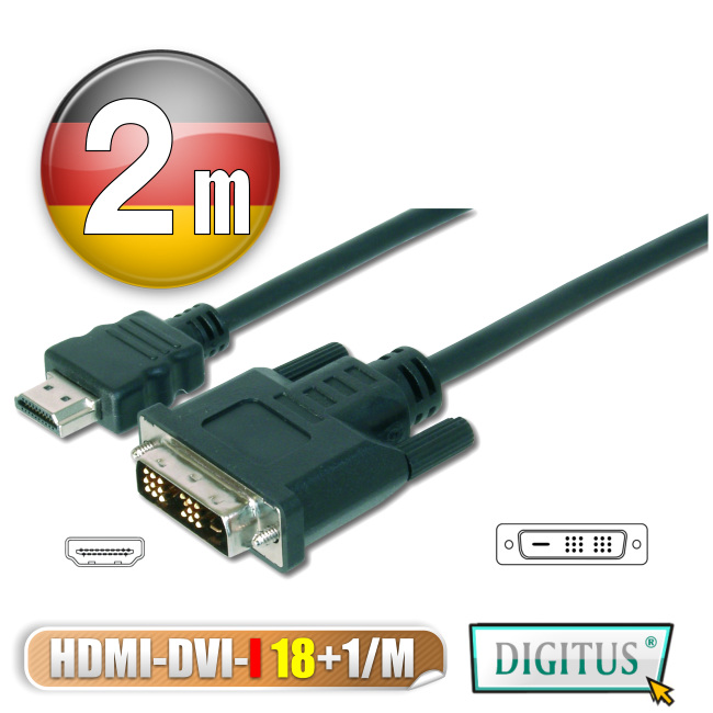 曜兆DIGITUS HDMI轉DVI(18+1)互轉線-2公尺(公-公)