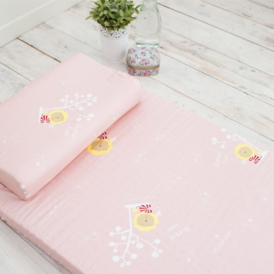 奶油獅 正版授權100%精梳純棉馬來西亞乳膠嬰兒床墊(大)+工學枕2件組--三色可選