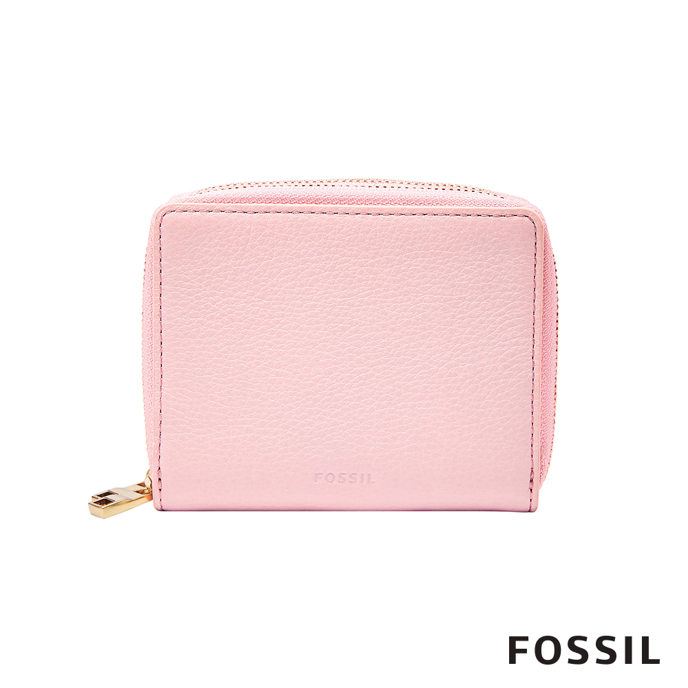 FOSSIL MINI WALLET 真皮多功能拉鍊皮夾 小夾-櫻花粉