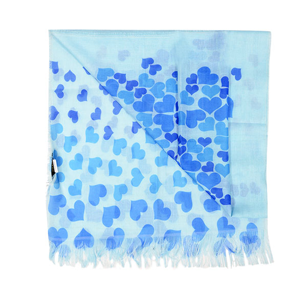 Alviero Martini 義大利地圖 碎片愛心絲巾-水藍(42X200)