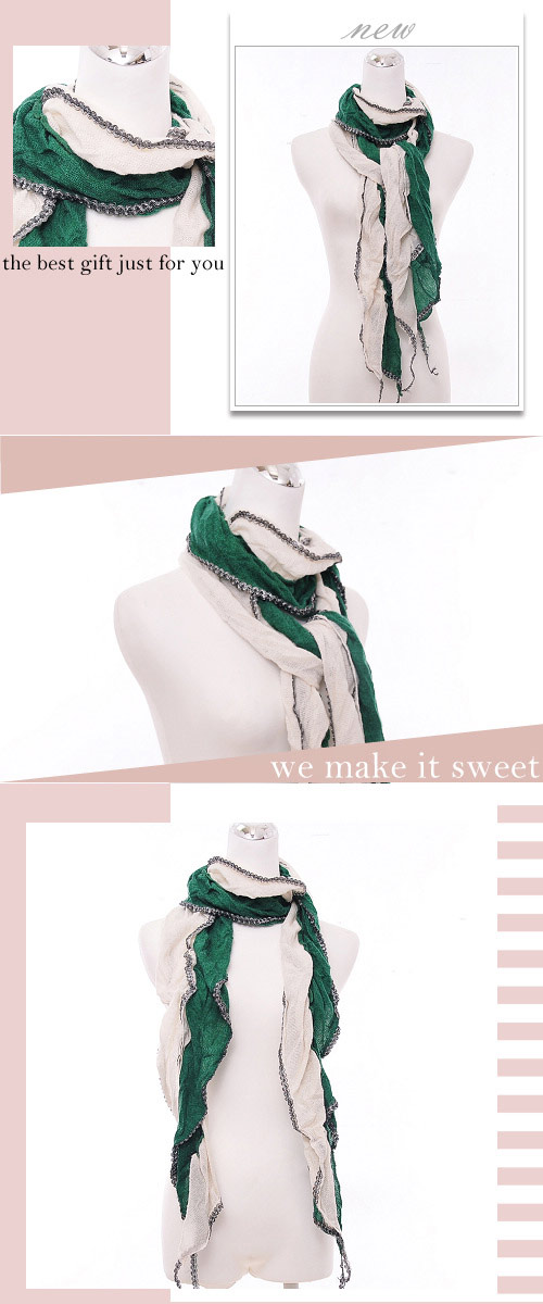 Aimee Toff 韓版質感美弧拼接雙色圍巾(白綠)