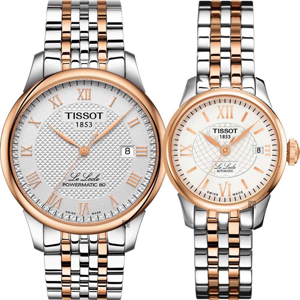 TISSOT 天梭 官方授權 Le Locle 80小時動力儲存機械對錶-39+26mm T0064072203300+T41218333