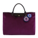 Longchamp Funtaisy系列絨布皮革滾邊方型手提包(紫紅) product thumbnail 1