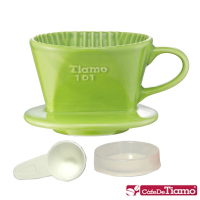 Tiamo 101陶瓷咖啡濾器組附滴水盤量匙(綠色)(HG5484)