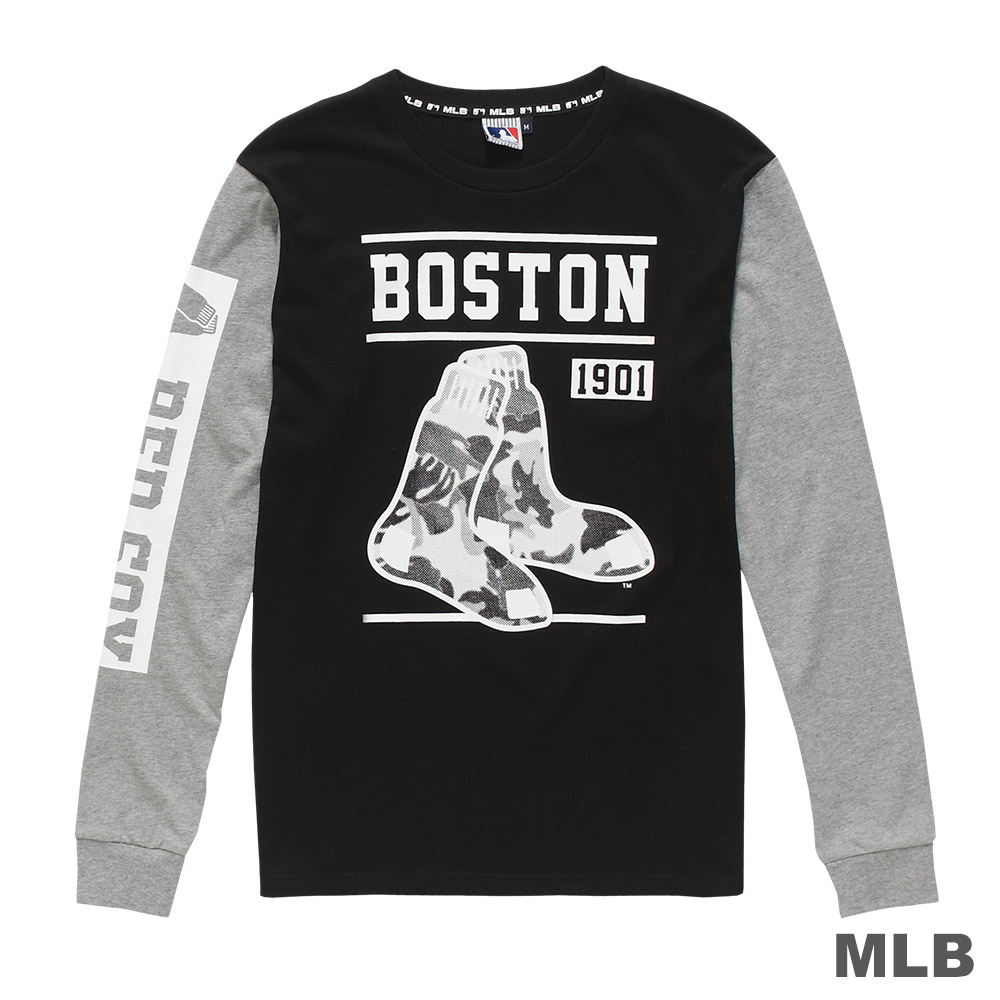 MLB-波士頓紅襪隊迷彩印花長袖T恤-黑 (男)