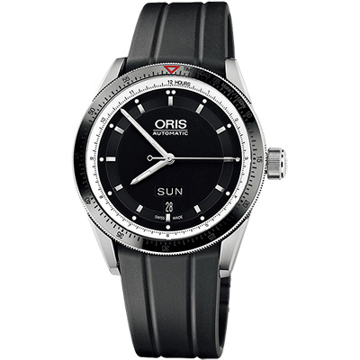 Oris Artix GT Day-Date 單向轉圈機械腕錶-黑x橡膠錶帶/42mm