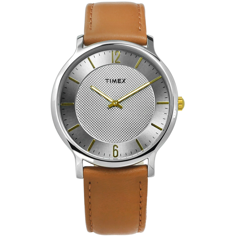 TIMEX 天美時  美國指標風格系列真皮手錶-灰x棕/40mm