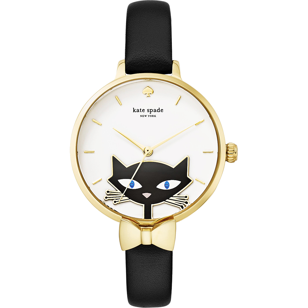 Kate Spade Novelty 藍眼貓時尚腕錶-白x金框/34mm