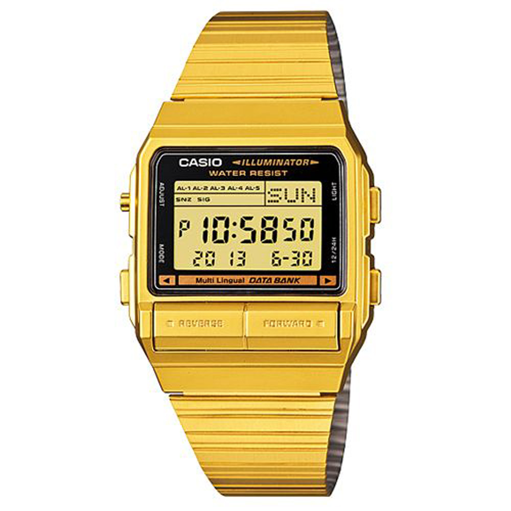 CASIO DATABANK 電話記錄經典商務數位錶(DB-380G-1)-金色版/33mm