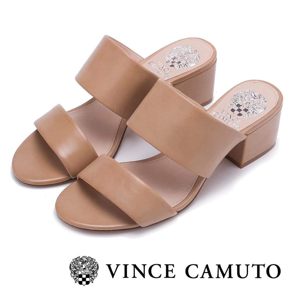 Vince Camuto 素色寬版百搭粗中跟涼鞋-棕色