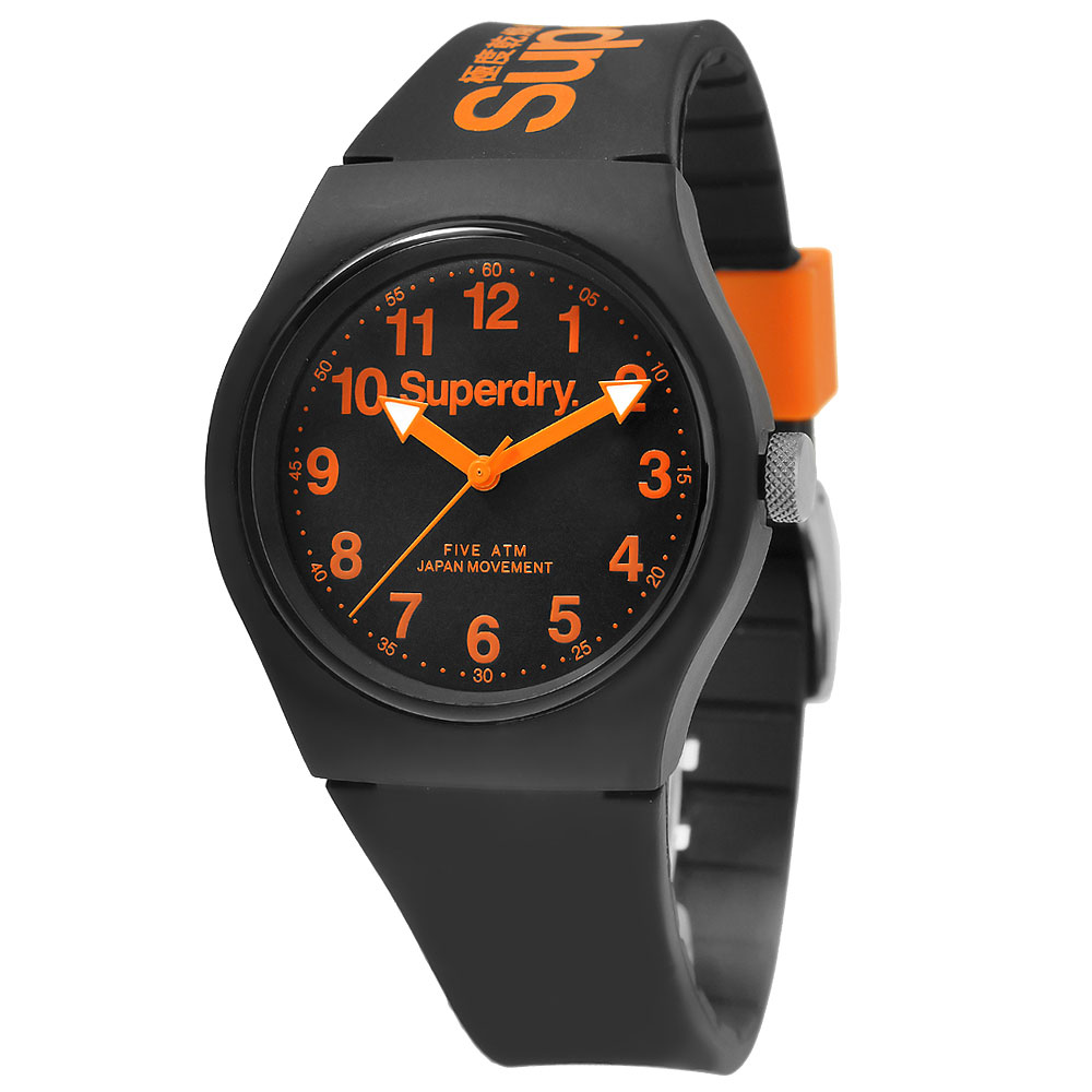Superdry 極度乾燥 多彩 矽膠 運動腕錶-黑帶/黑面/37mm