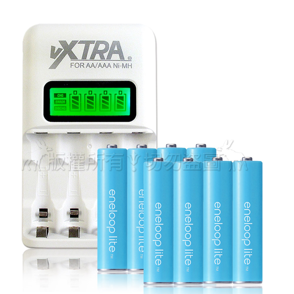 國際牌藍鑽輕量3號充電電池(8顆入)+VXTRA LCD 充電器