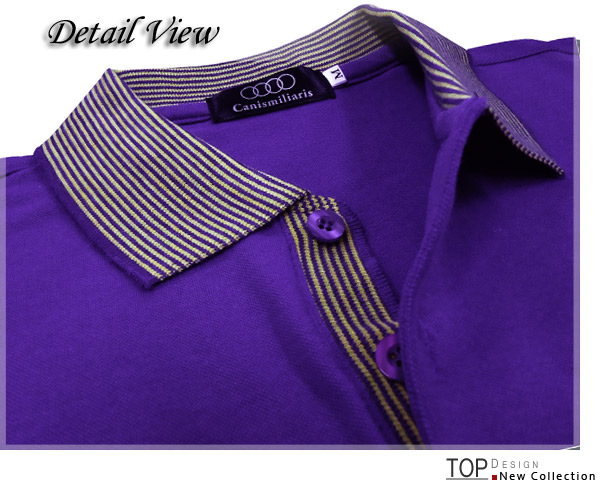 Dreamming 台灣製條紋領網眼長袖POLO衫(紫色)