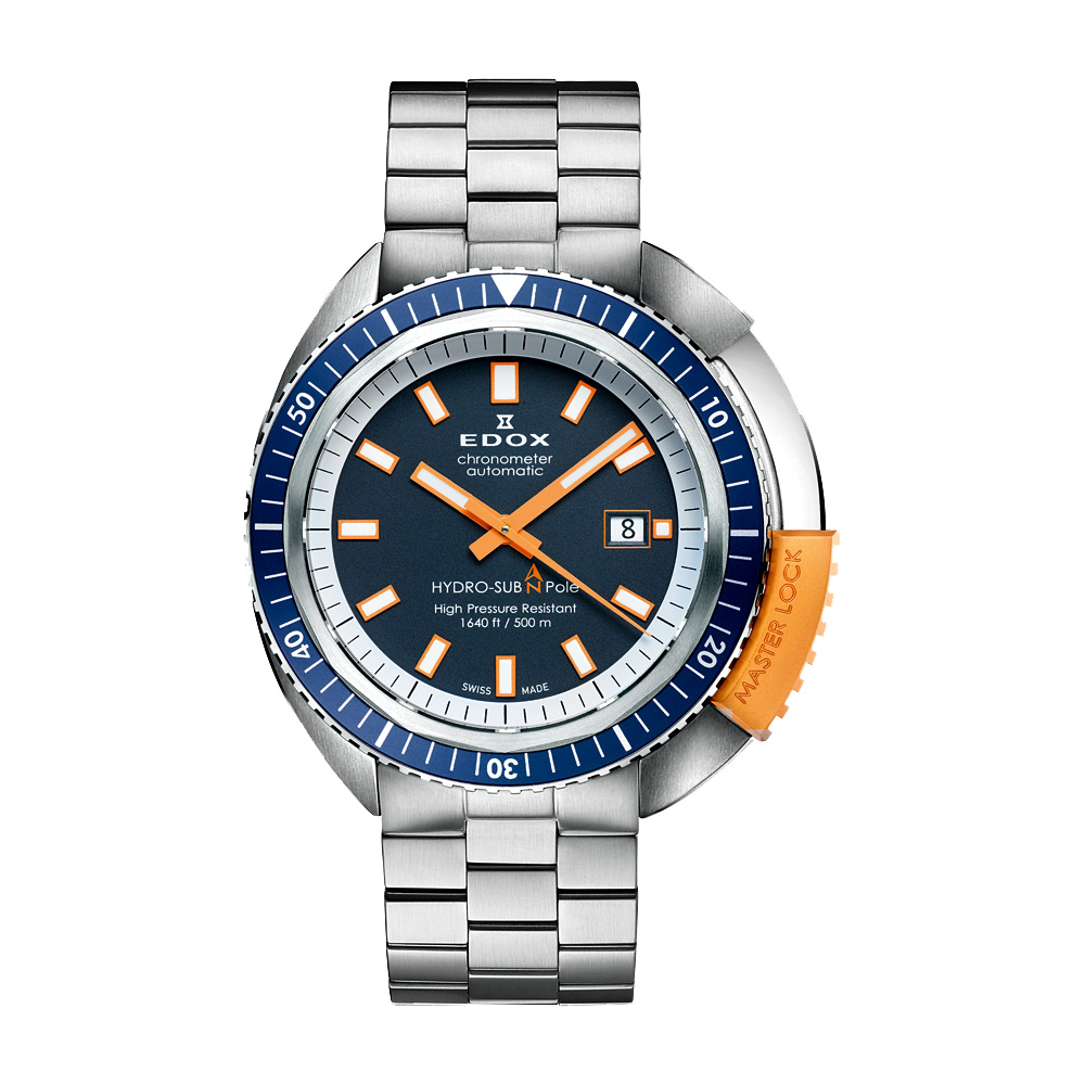 EDOX Hydro Sub 限量北極潛水500米機械腕錶-藍x橘/46mm