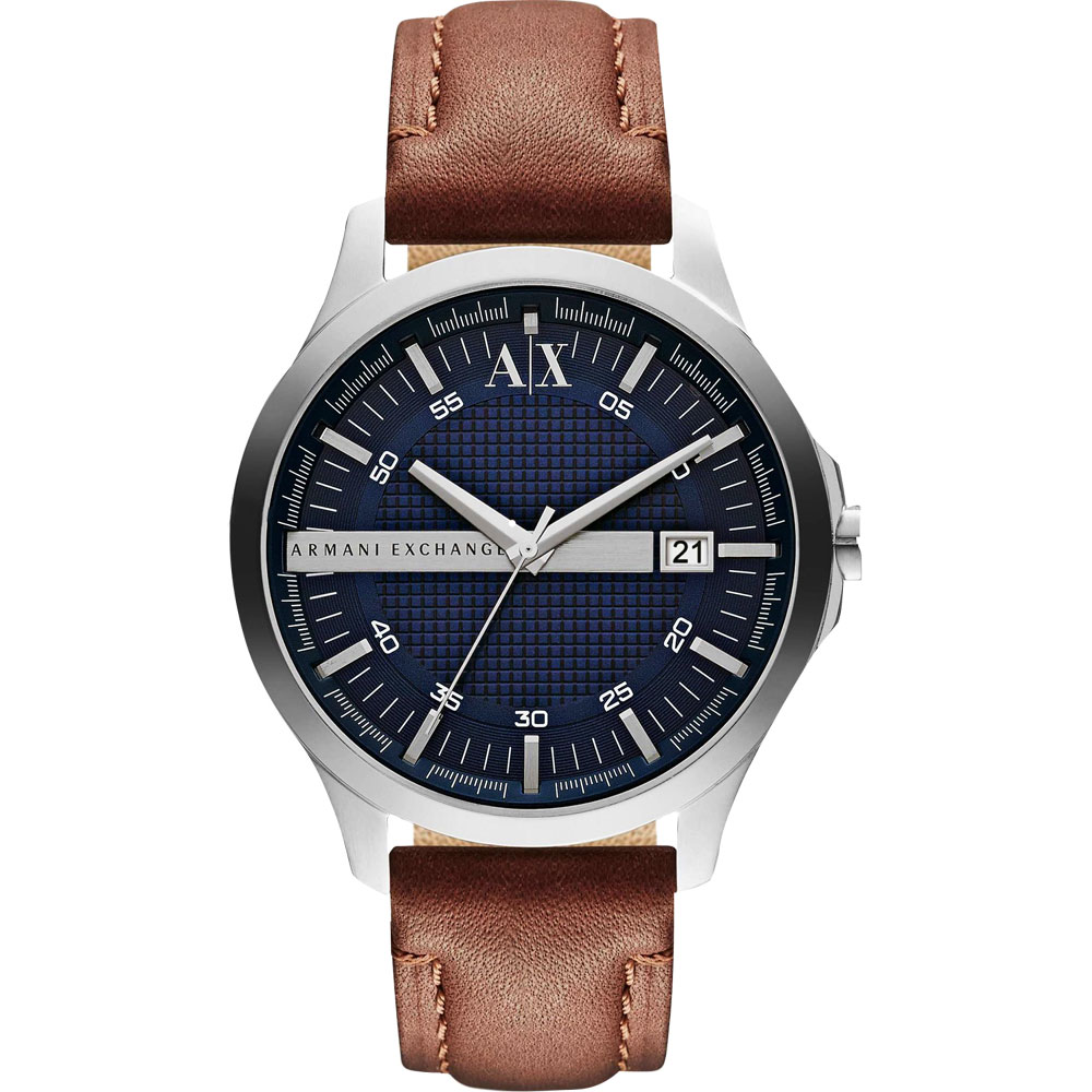 A│X Armani Exchange 雅痞時尚風格腕錶-藍x咖啡/46mm