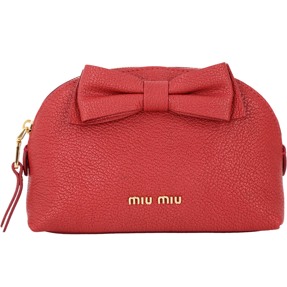 miu miu Madras 蝴蝶結飾山羊皮萬用包(紅色)