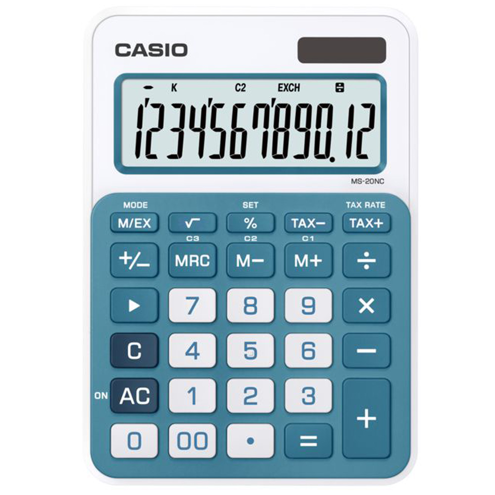 CASIO 12位數時尚多彩桌上型計算機(MS-20NC-BU)藍/白