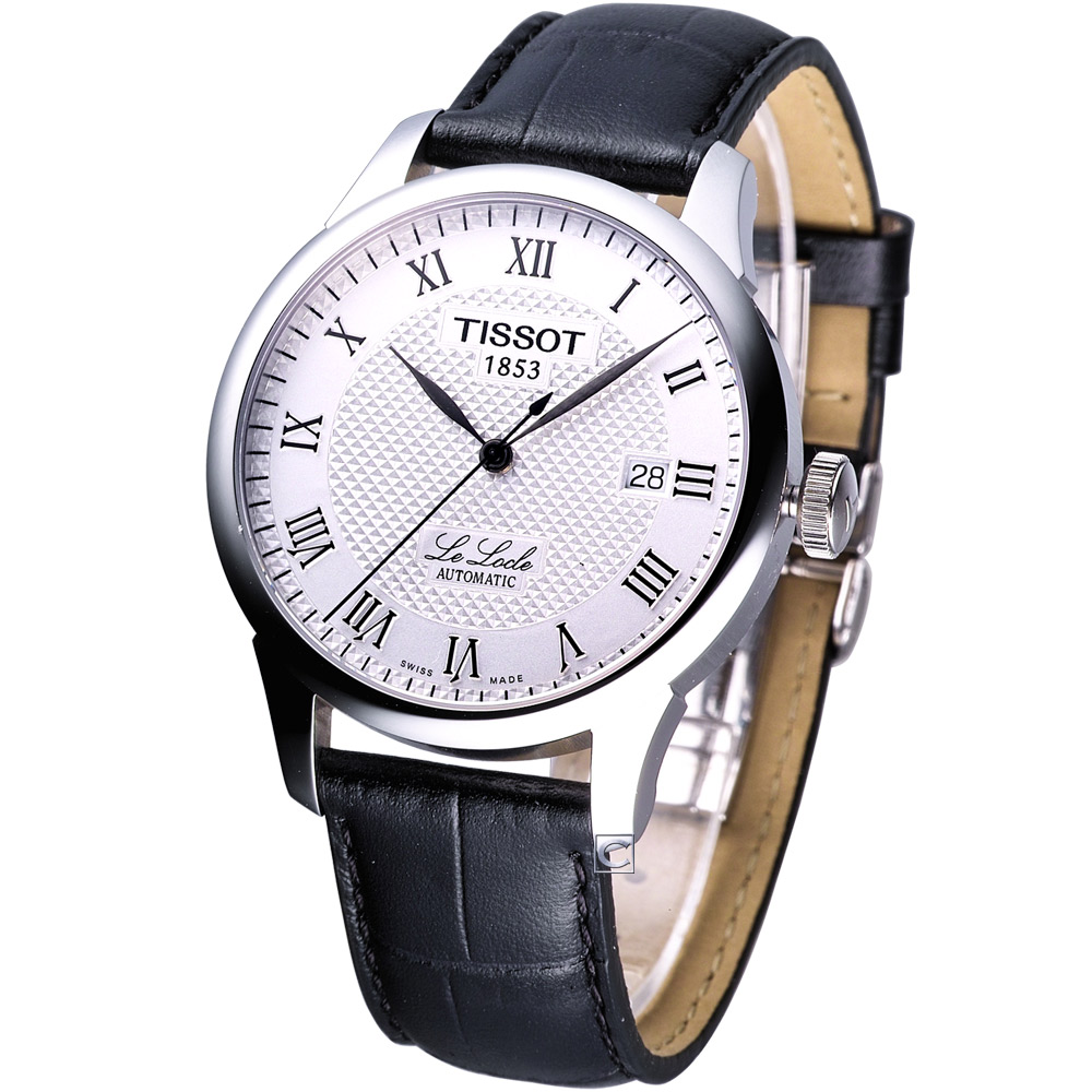 TISSOT 力洛克經典機械皮帶腕錶-白/39mm