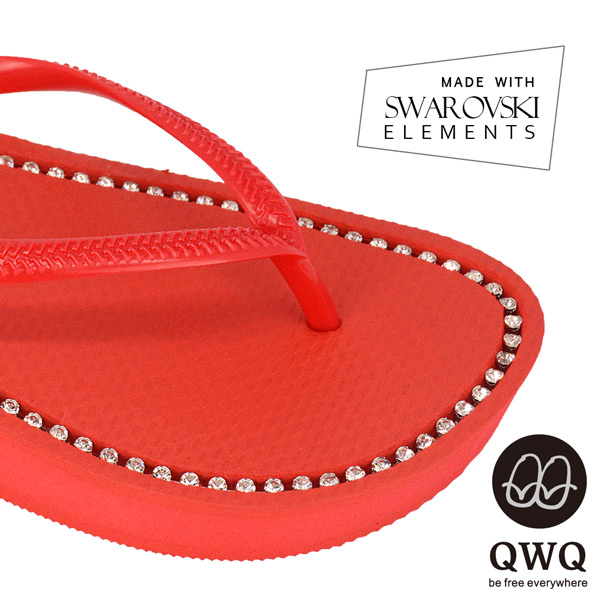 QWQ夾拖的創意(女) - 慛燦面鑽 3cm夾腳拖鞋 - 搖滾紅