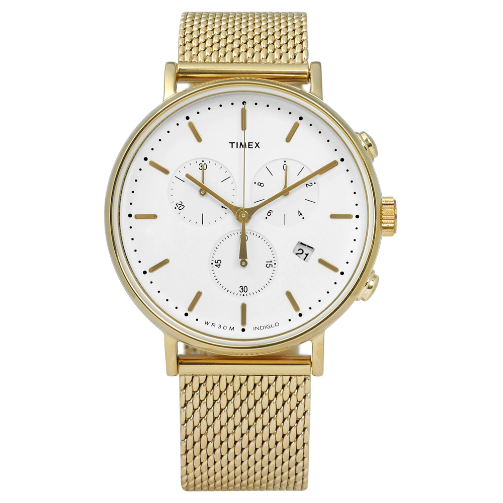 TIMEX 天美時 INDIGLO 美國迷人魅力指標米蘭編織手錶-白x鍍金/41mm
