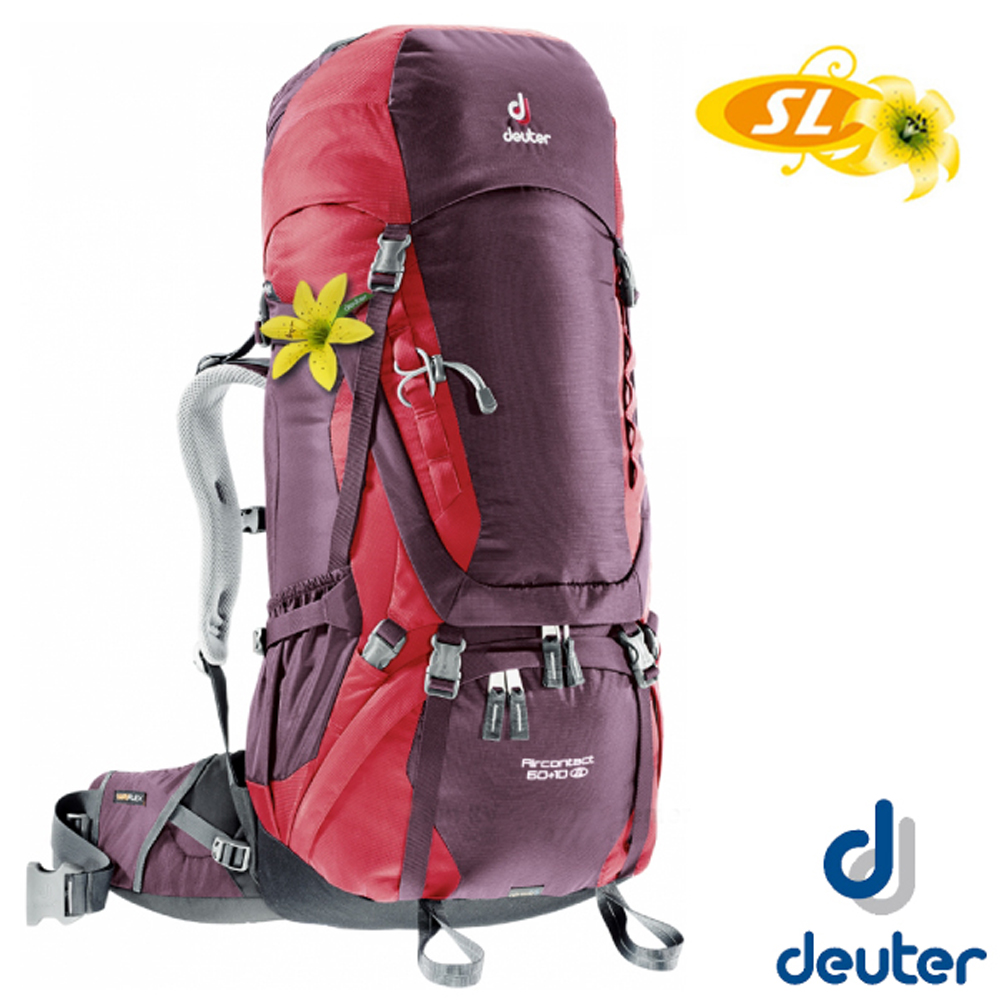 【Deuter】女 AIRCONTACT 60+10SL 登山健行透氣背包_紫/紅