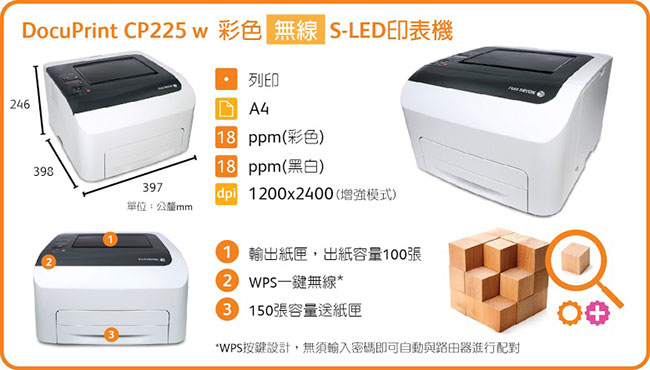 FujiXerox CP225w 彩色S-LED無線網路印表機