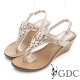GDC-渡假風小花寶石水鑽真皮楔型厚底涼鞋-粉色 product thumbnail 1