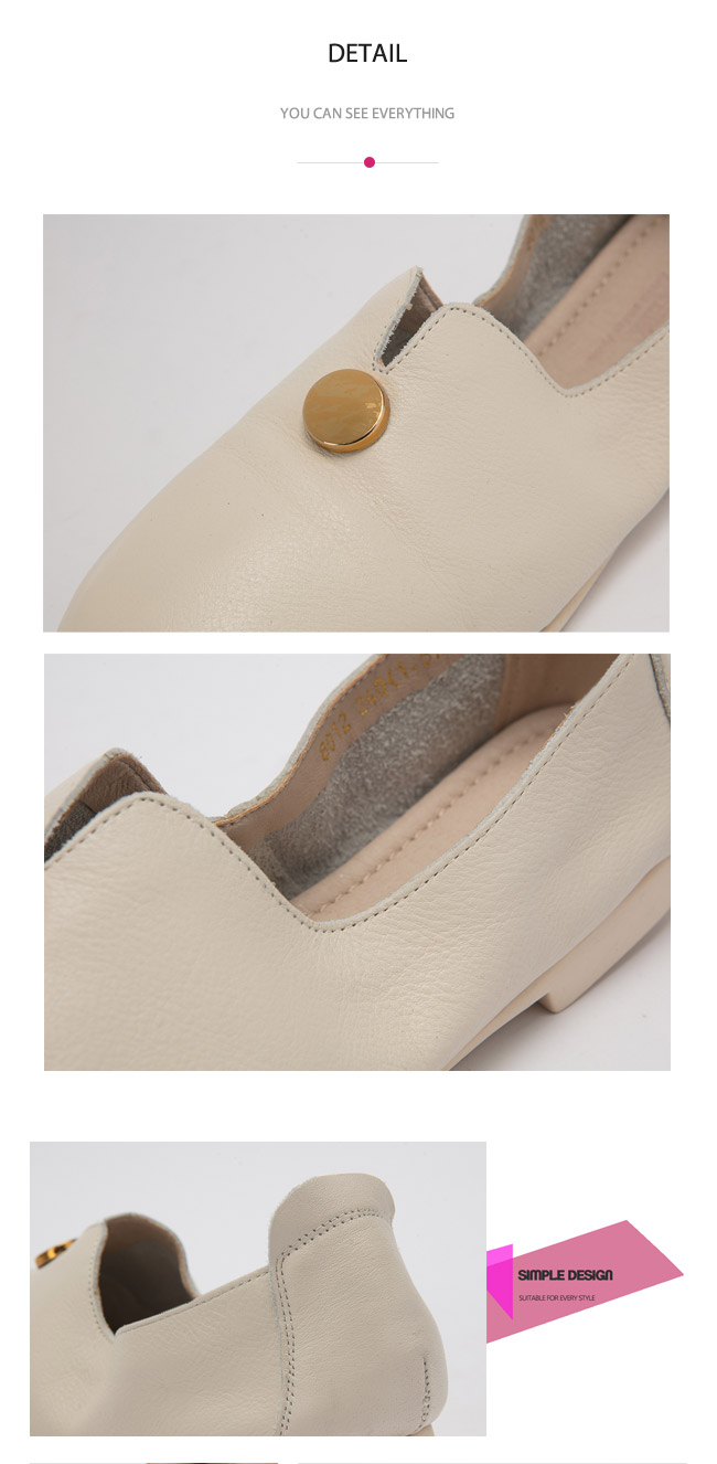 mo.oh-全真皮-金屬扣低跟柔軟休閒懶人鞋