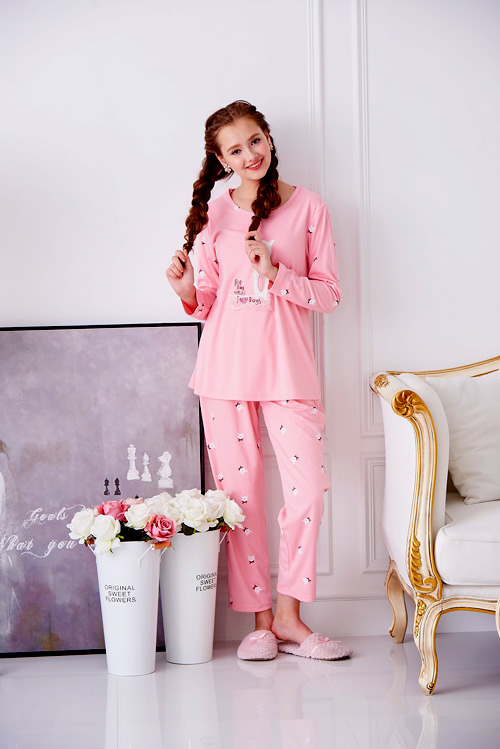睡衣 精梳棉柔針織 長袖兩件式睡衣(67205)粉色 蕾妮塔塔
