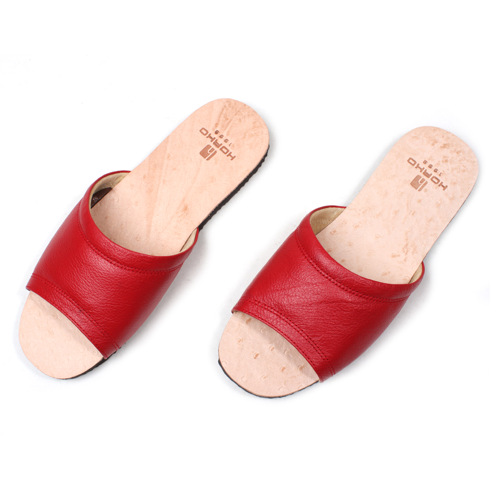 真皮拖鞋系列-HORKO 絕品尊貴室內皮拖鞋紅色
