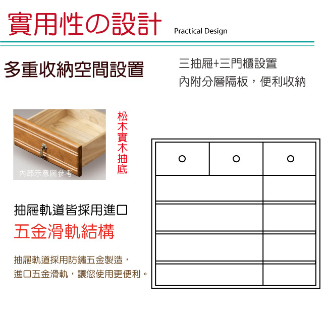 品家居 葛瑞莎4尺實木三門三抽鞋櫃-120x40.5x102cm免組