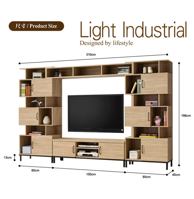 日本直人木業-輕工業風310CM電視收納櫃組(310x40x196cm)