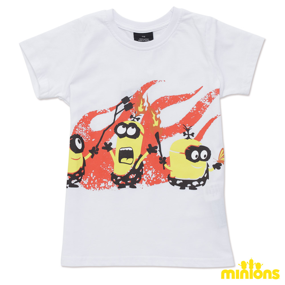 Minions-著火的石器小小兵短袖T恤-白(童)