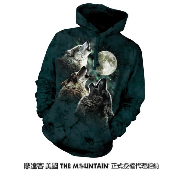 摩達客 美國進口The Mountain 三狼嚎月 套頭套頭長袖連帽T恤