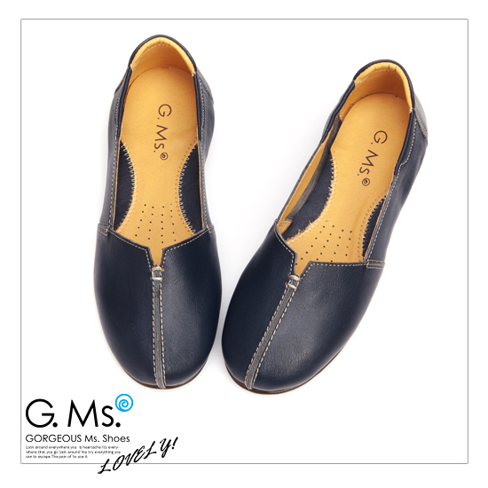G.Ms. MIT系列-車縫簡約造型真皮娃娃便鞋-深情藍
