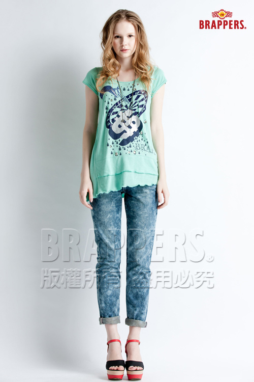 BRAPPERS 女款 Boy Friend Jeans系列-3D反摺直筒褲-淺藍雪花
