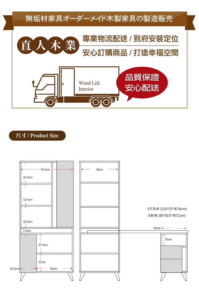 日本直人木業-TINO清水模風格140CM書櫃加調整書桌(140x32x181cm)