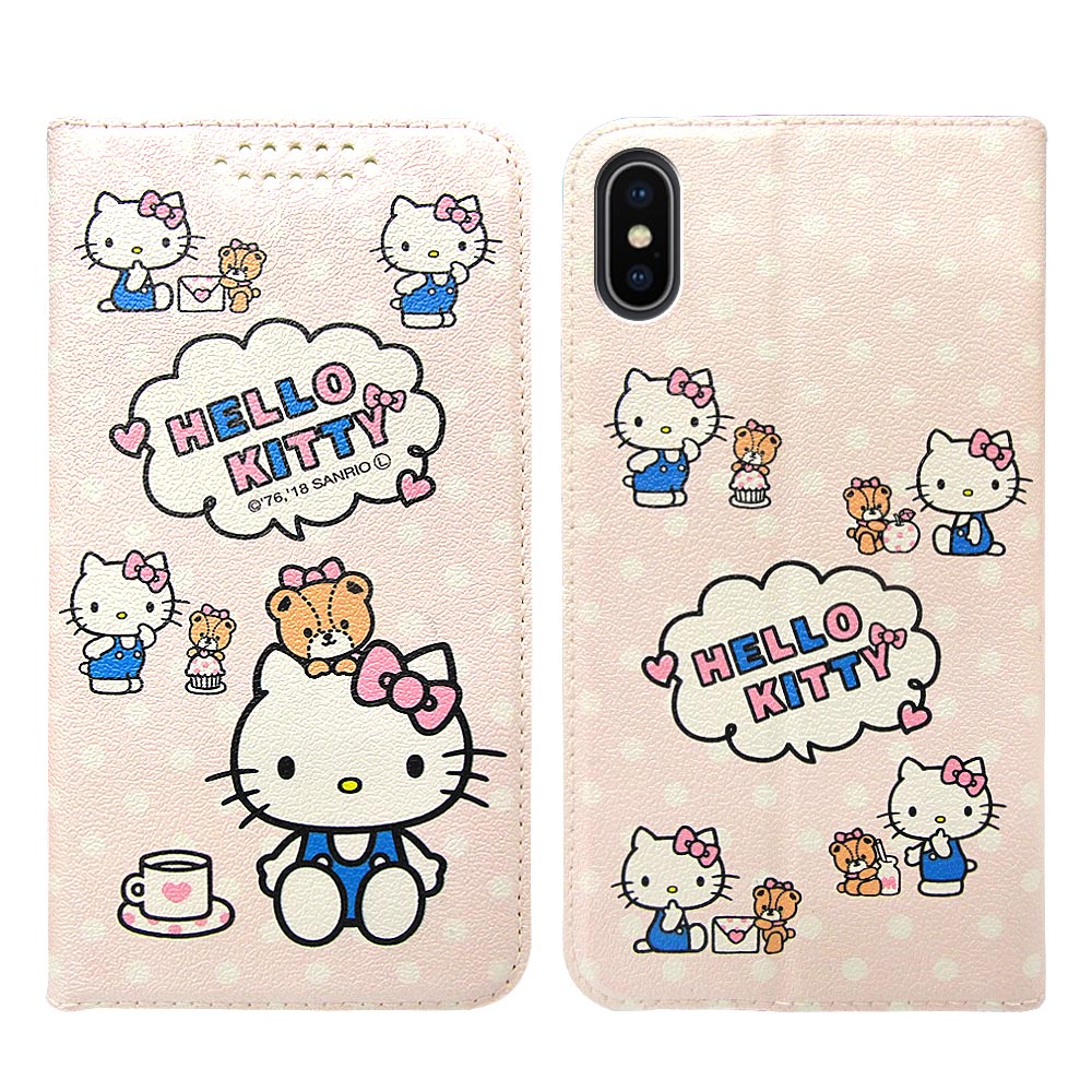 三麗鷗授權Hello Kitty貓 iPhone X 粉嫩系列彩繪磁力皮套(小熊)