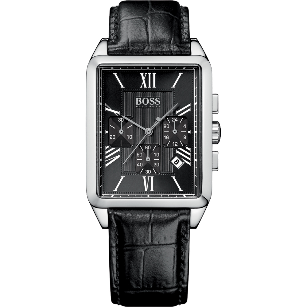 Hugo Boss 德意主張三眼計時腕錶-黑/34x42mm