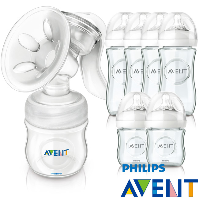 PHILIPS AVENT輕乳感PP手動吸乳器+親乳感玻璃防脹氣奶瓶(2小4大)