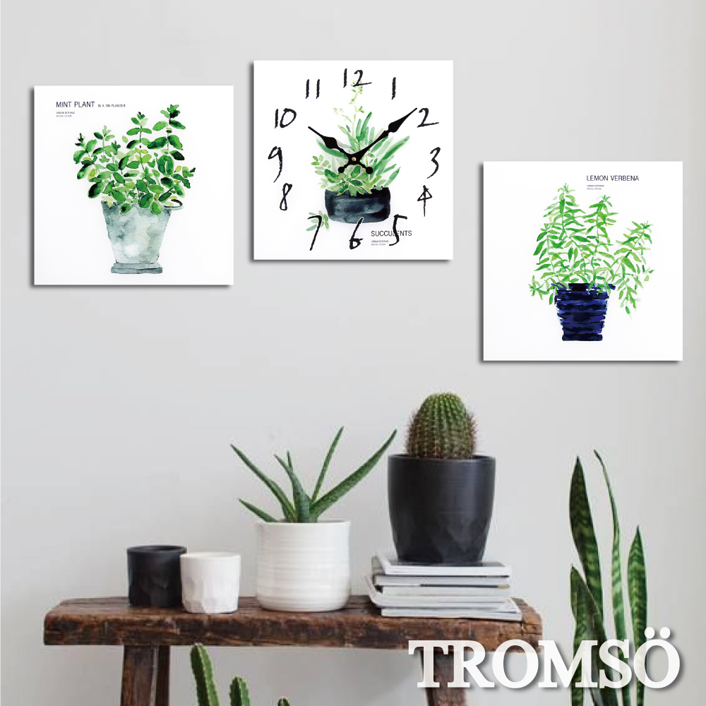 TROMSO品味北歐-玻璃三入無框畫時鐘-庭院生活