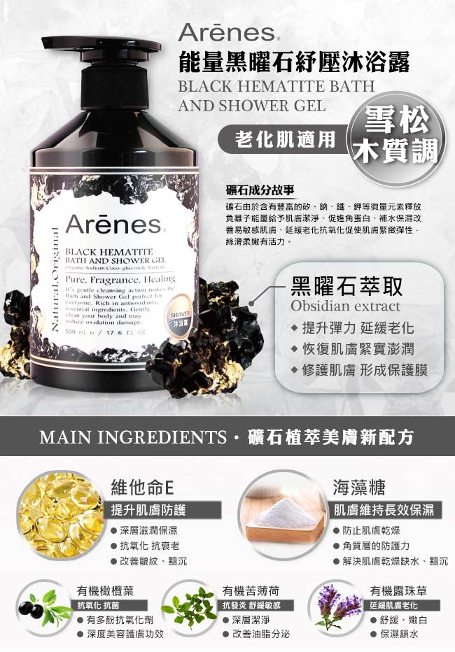 Arenes 能量黑曜石紓壓沐浴露 500ml