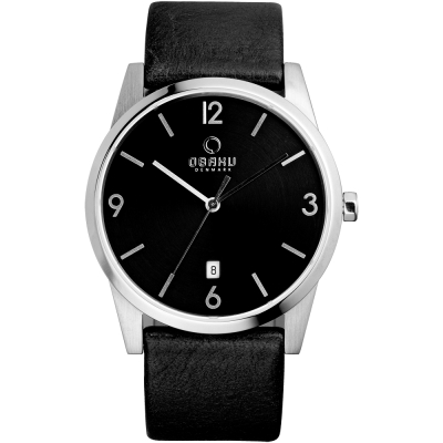 OBAKU 極致深焙簡約日期腕錶-銀框黑x黑帶/40mm