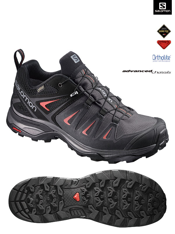 Salomon 登山鞋 低筒 GORETEX 防水 女 X ULTRA 3 黑紅