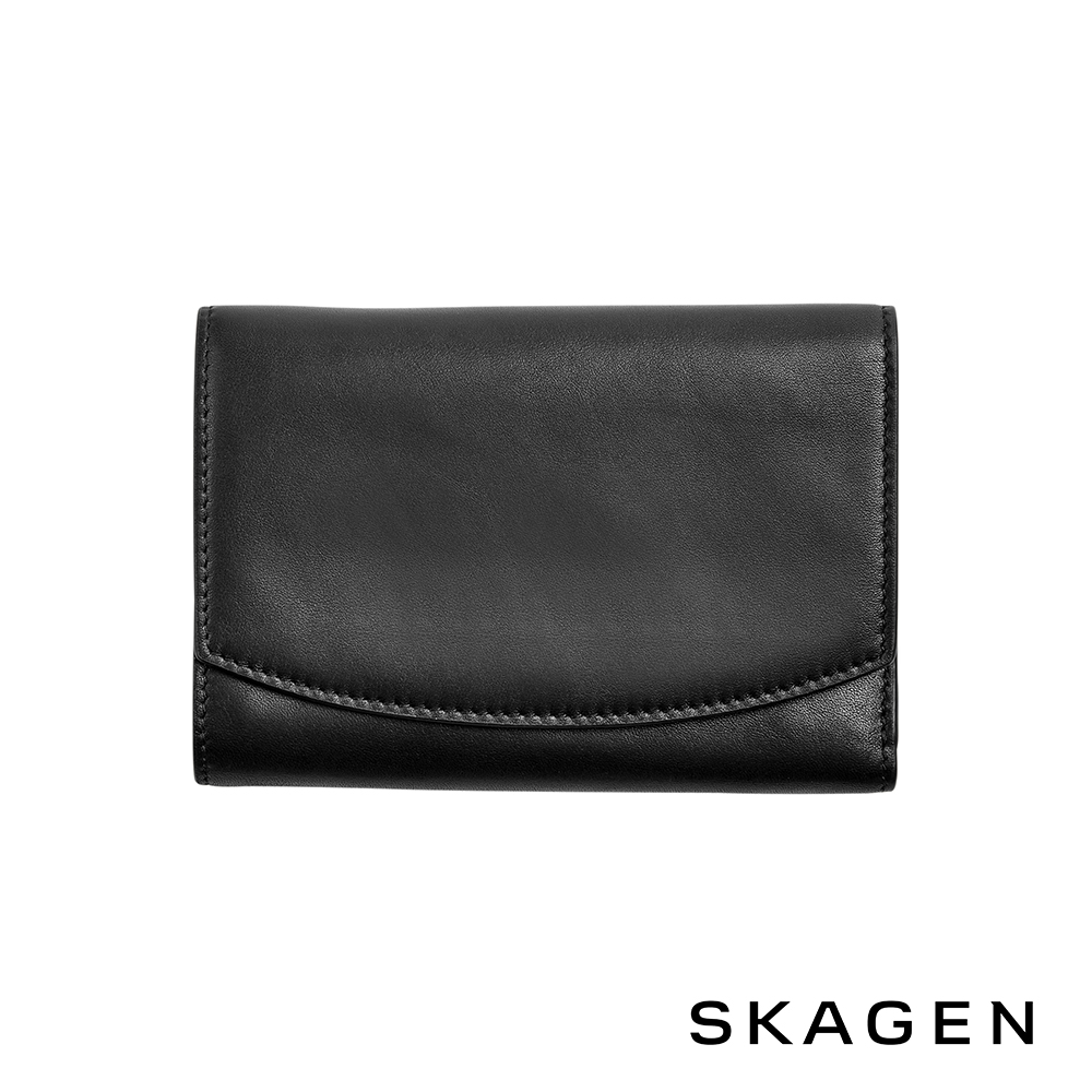 SKAGEN COMPACT 真皮掀蓋式大長夾-黑色