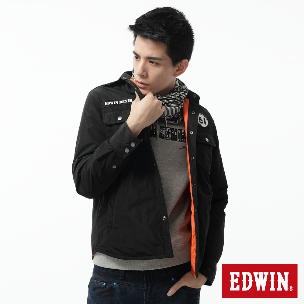 EDWIN 外套 貼袋防寒鋪棉襯衫-男-黑色