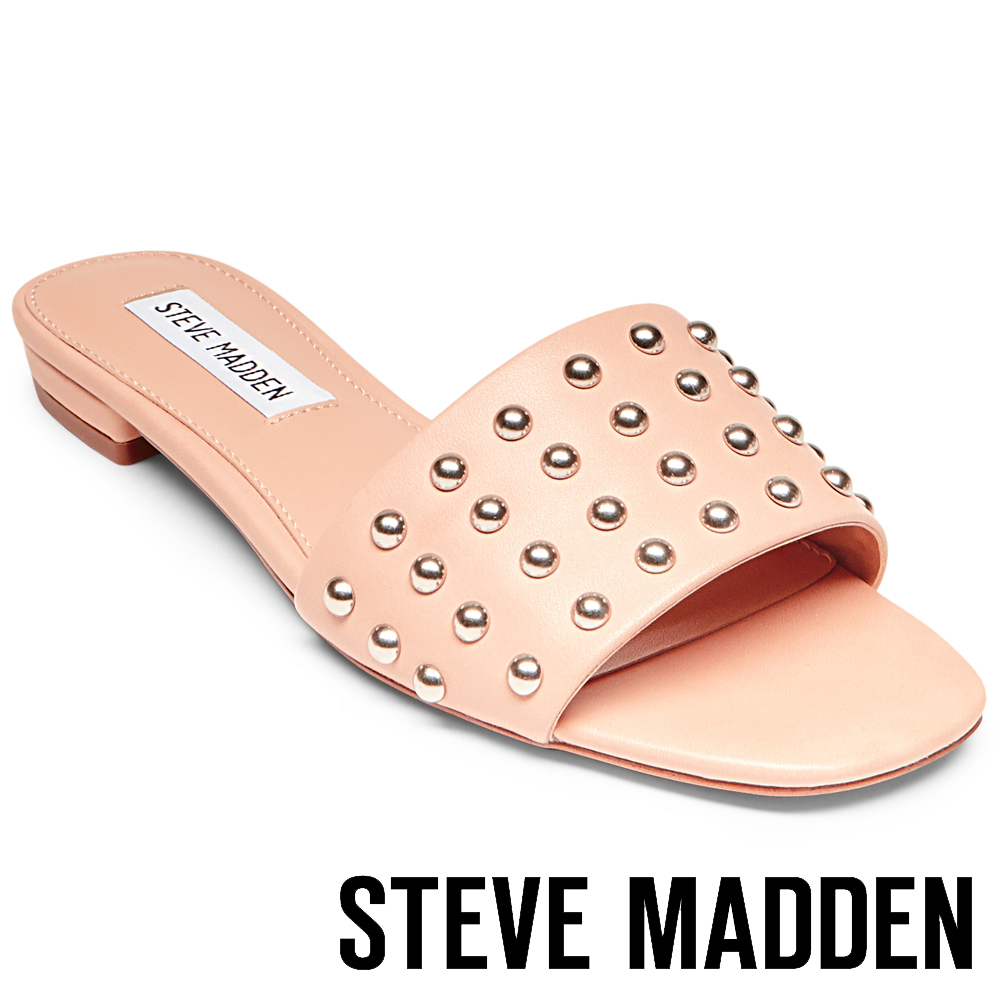 STEVE MADDEN-VIV-個性圓鉚釘寬版低跟涼鞋-米色