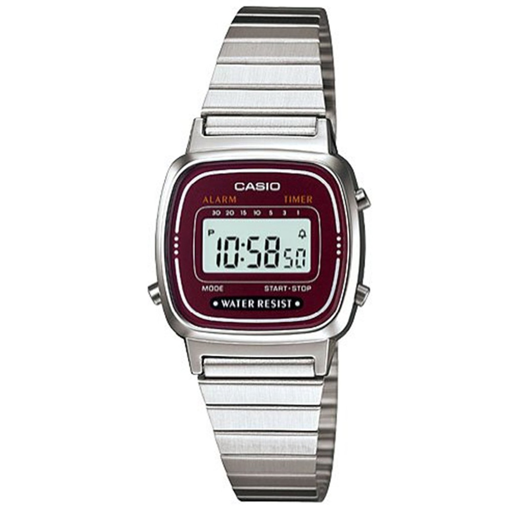 CASIO 經典復古風數位女腕錶(LA-670WA-4A)-酒紅框/24.6mm