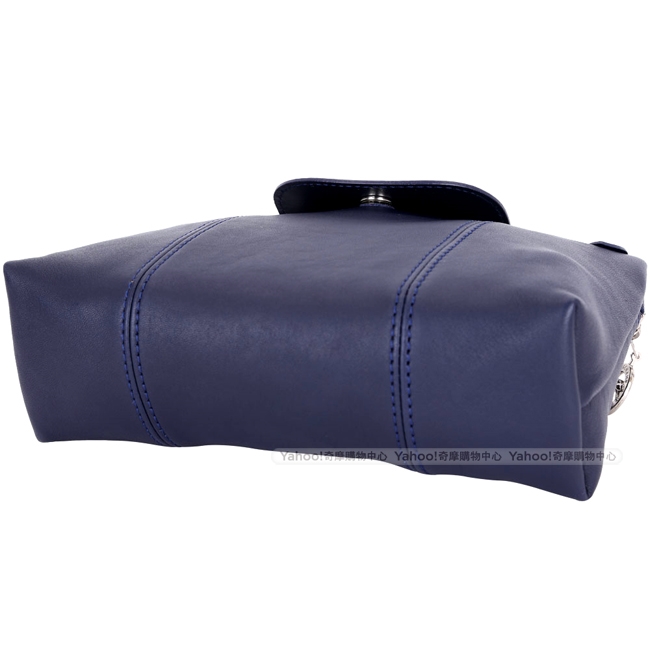 LONGCHAMP Le Pliage Cuir 小羊皮斜背包(黑夜藍)